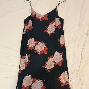 Ganni Spaghetti strap Dress in Black with Red Floral Design